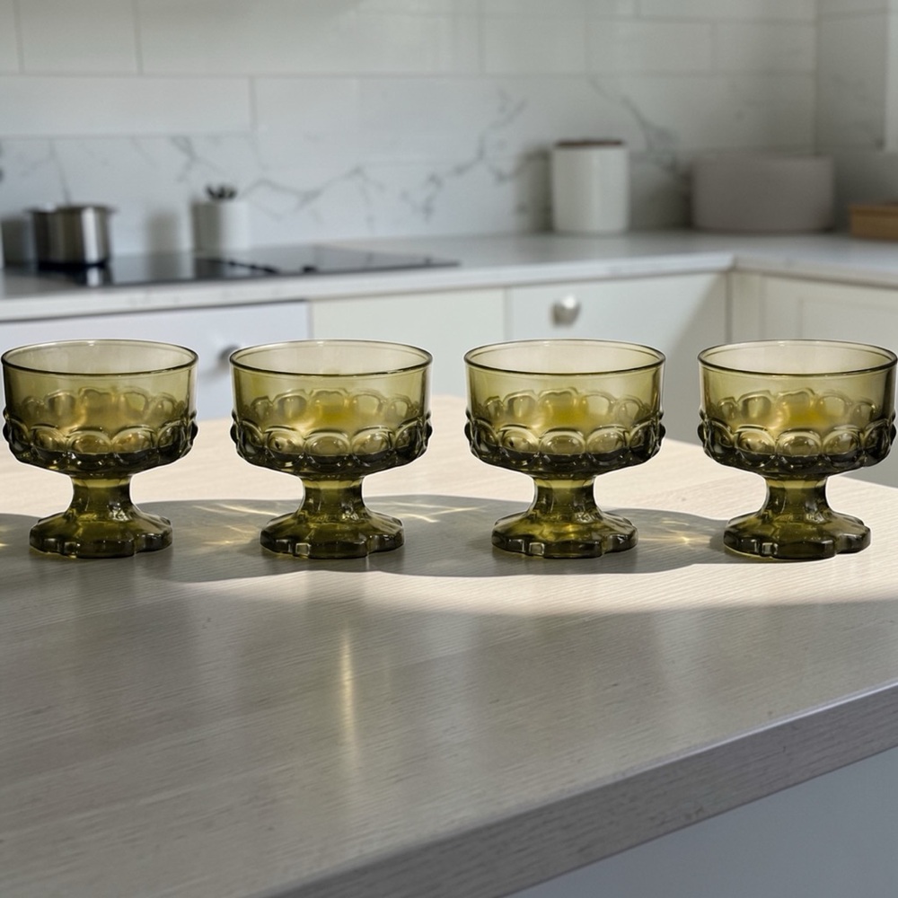 Set of 4 Tiffin Franciscan Madeira Citron Green Sherbet bowls Vintage Uranium